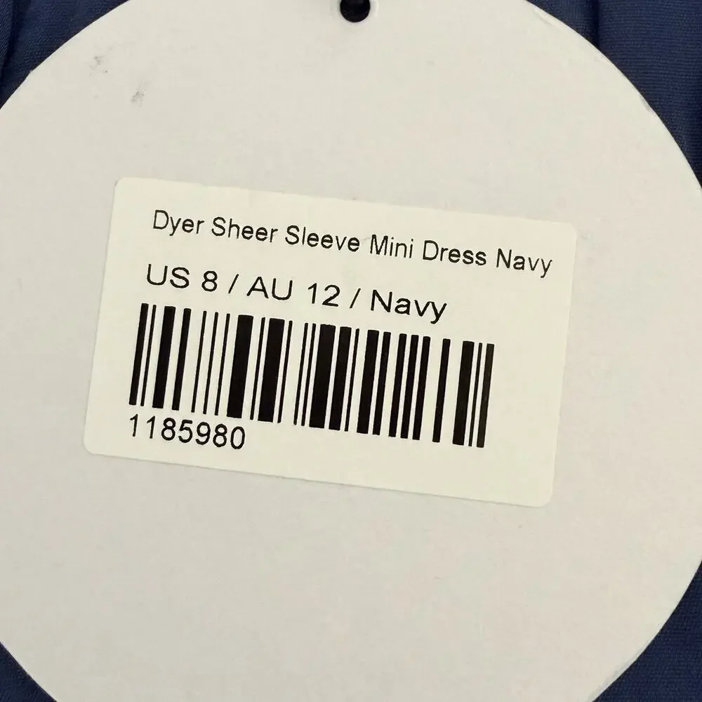 New Princess Polly Dyer Sheer Sleeve Mini Dress Navy Womens US 8 NWT Sexy